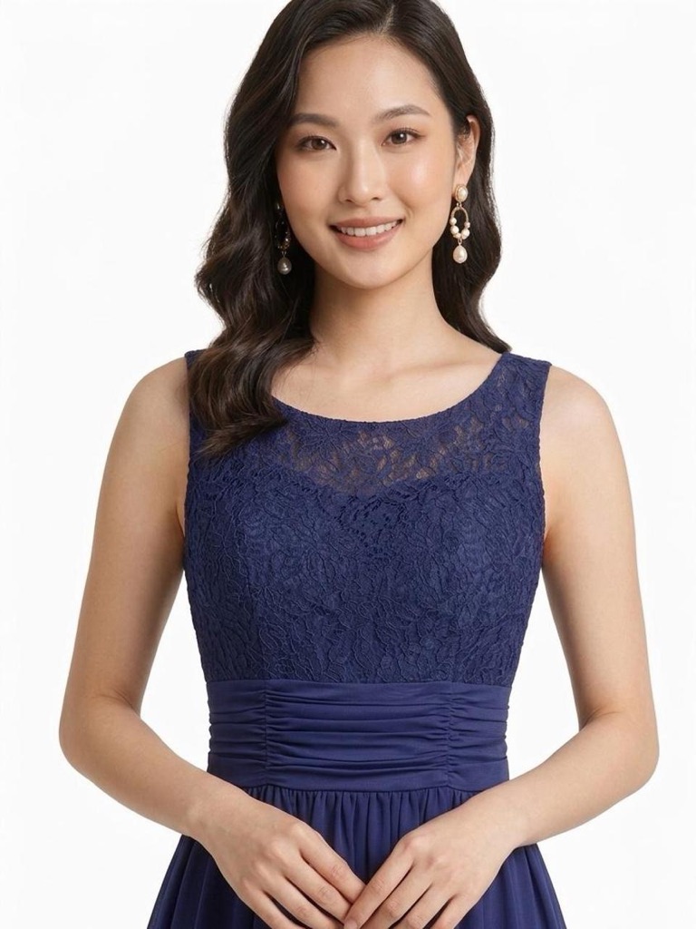 Jh Evenings Sleeveless Navy Lace Bodice A-Line Dress